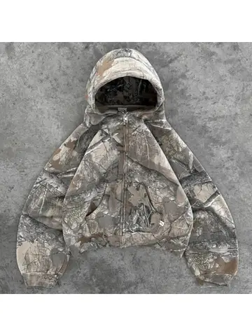 Y2K Hoodie Retro Zip Up Camouflage Pattern Zipper Sweatshirt High Street Hip Hop Streetwear Man and Women Hoodies Unisex Camo