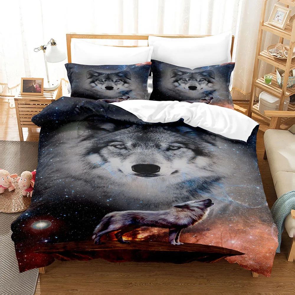 Animal Wolf Bedding Set Snow Wolf Skin- Friendly Soft King Queen Size Duvet Cover Set With Pillowcase No Filler For Boys Adults
