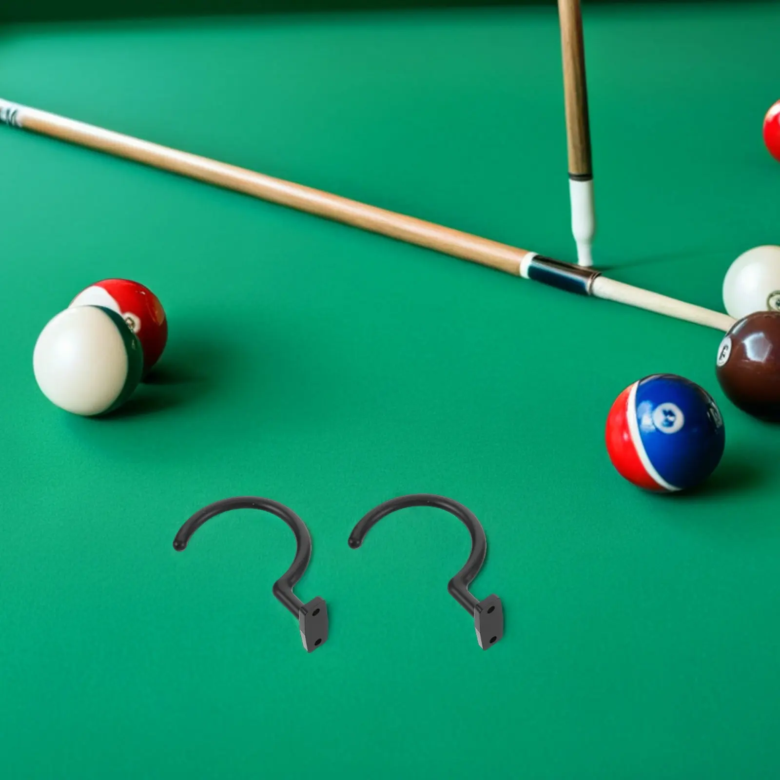 

4Pcs Billiard Table Hook Black Finish Wear-Resistant Metal Cue Holder Rack Under Table Pool Cue Organizer Snooker Rod