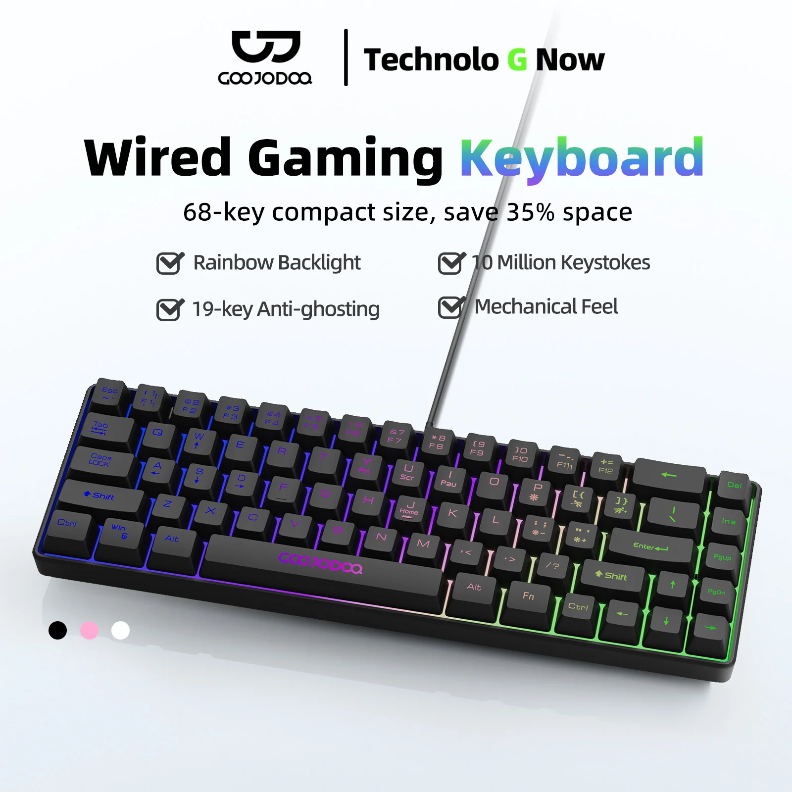 

GOOJODOQ Mini 60% Gaming Keyboard Portable Wired Portable Wired Mechanical Keyboard RGB Backlit 68 Key Ultra-Compact Keyboard