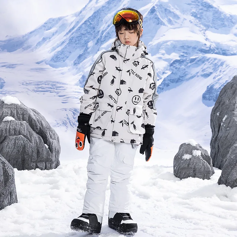 Neue Kinder Ski Anzug Jungen Mädchen Winter Outdoor Winddicht Warme Verdickte Ski Jacken Hosen Set