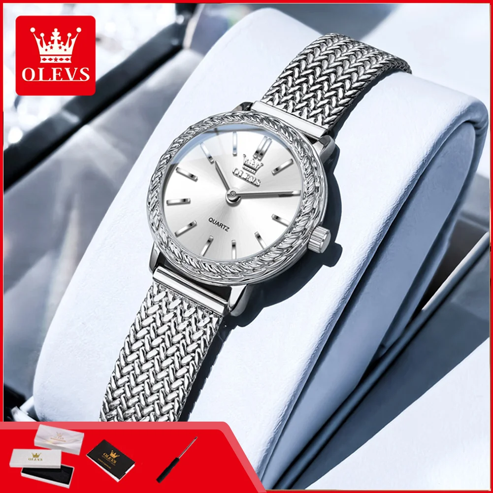 OLEVS 5643 Elegant Classic Women's Dress Watches Stainless Steel Mesh Strap Waterproof Simple Quartz Wristwatch for Ladies