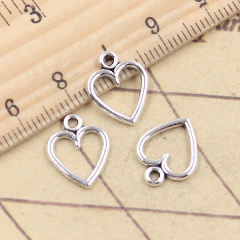 30pcs Charms Hollow Lovely Heart 14x11mm Antique Silver Color Pendants Making DIY Handmade Tibetan Finding Jewelry