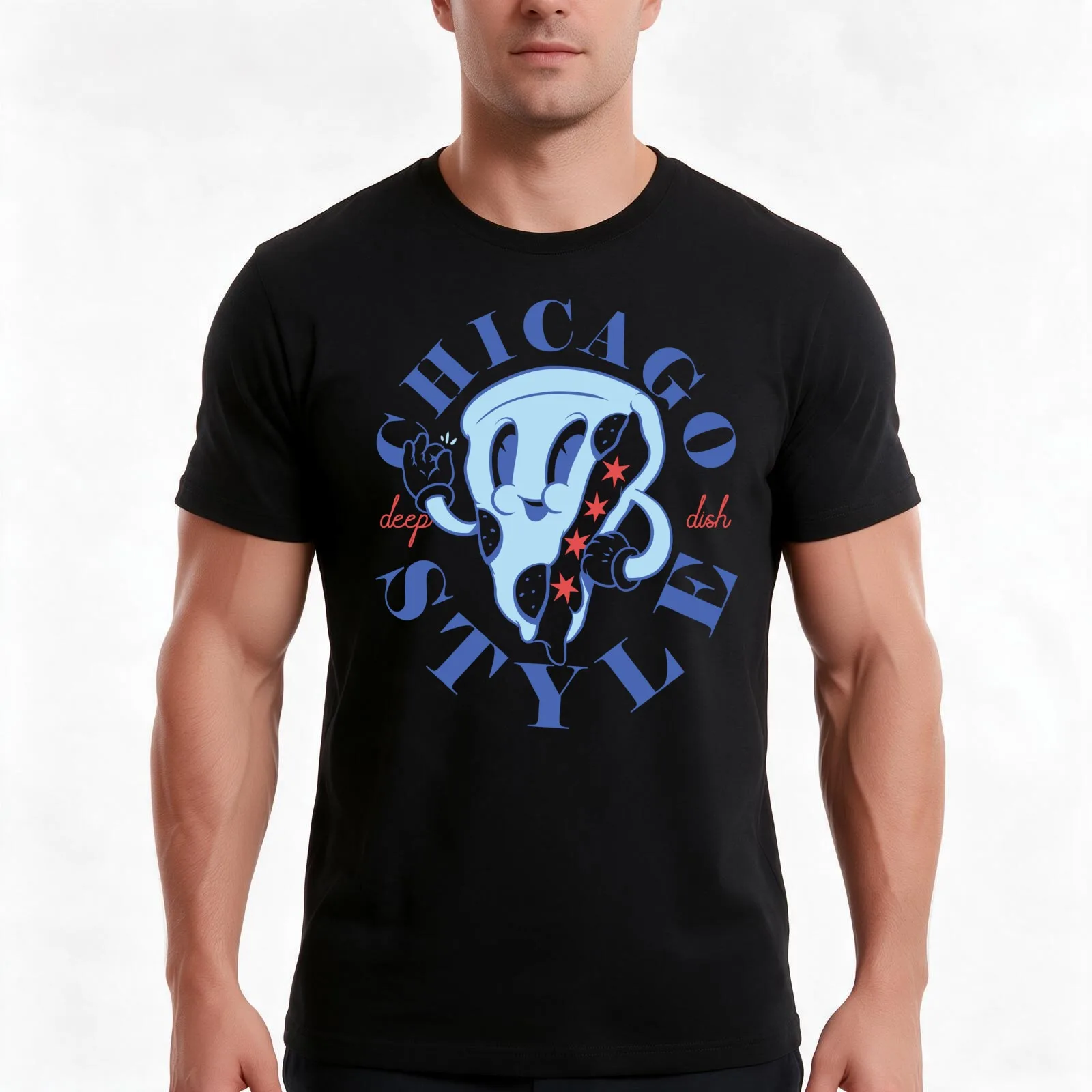 Chicago Style Pizza Flag Deep Dish Traditional Specific Signature Food Famous Stuffed Chicago Flag Pizza Chicago Illinoi T-Shirt