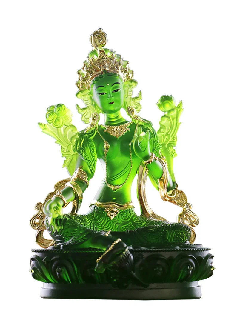 

Ancient glass gold green Tara Buddha statue painted Guanyin Bodhisattva worship Buddha home decoration multi-size