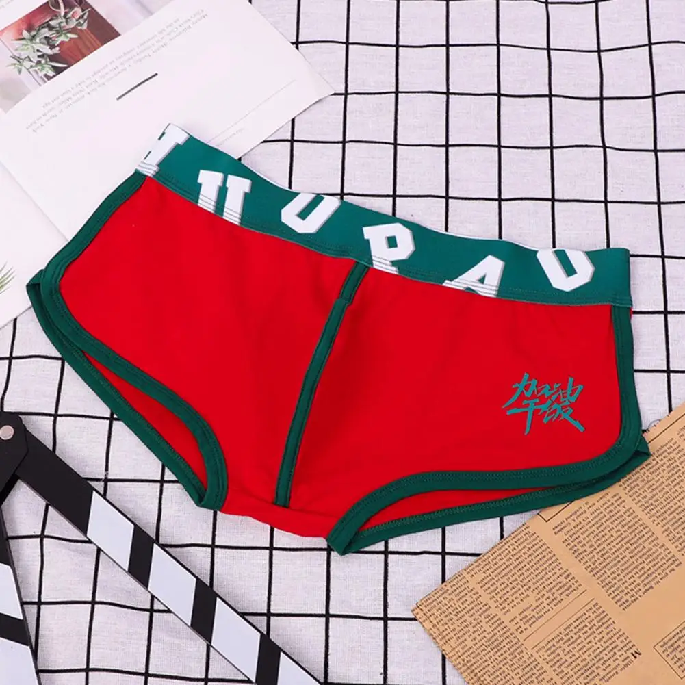 Men Boxers Mid-rise Elastic Waistline Letter Print Male Panties Simple Patchwork Color U Convex Shorts Briefs Cueca Para Homen