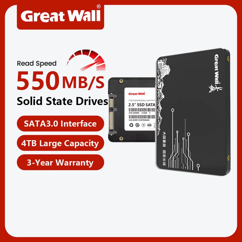 

Внутренний жесткий диск Great Wall 2,5 дюйма SATA SSD Жесткий диск 128 ГБ 256 ГБ 512 ГБ 1 ТБ 2 ТБ 4 ТБ Высокоскоростной твердотельный накопитель для портативных ПК