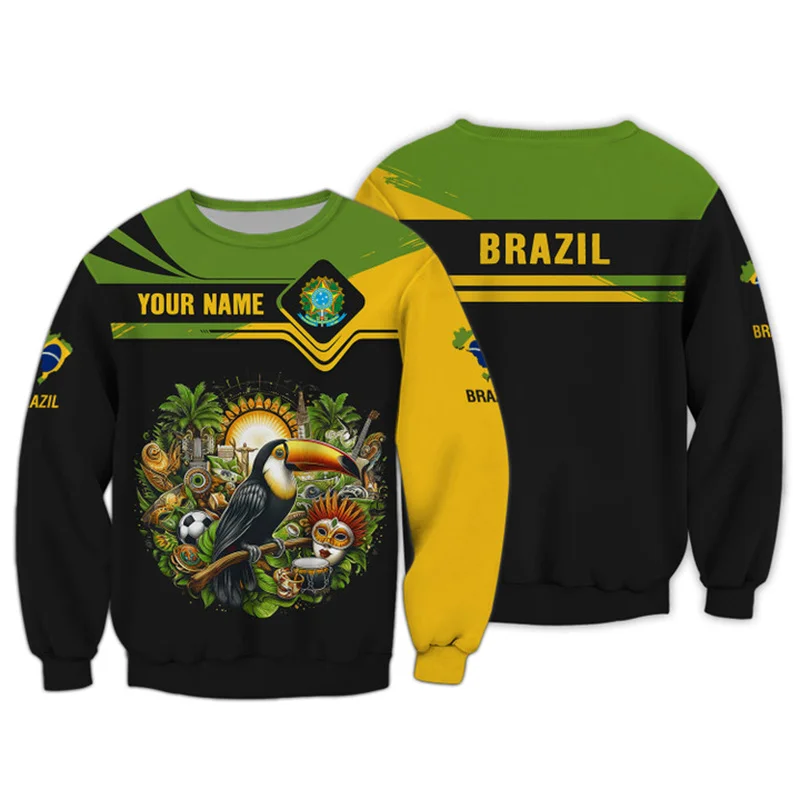 New Brazil National Emblem 3D Print Sweatshirt For Mens Clothing Round Pullover Streetwear Hip-hop Sportswear Hombre Women Tops