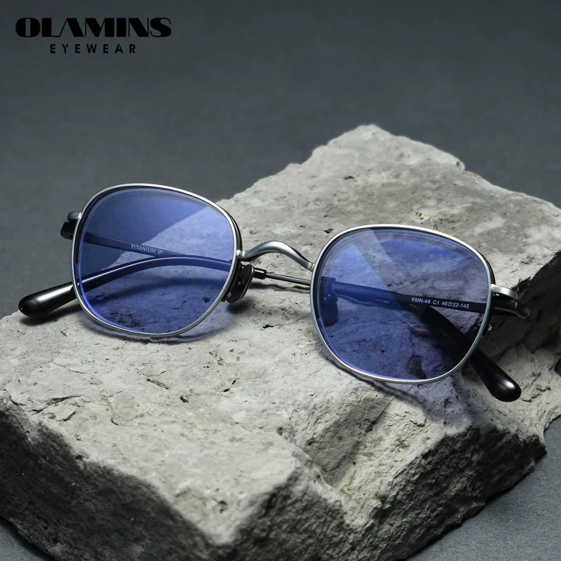 Gafas de Miopía Magnéticas de Titanio Puro Ultraligeras Olamins, Gafas de Sol Polarizadas Retro Cuadradas para Hombre, Aptas para Rostros Grandes, Anti Luz Azul