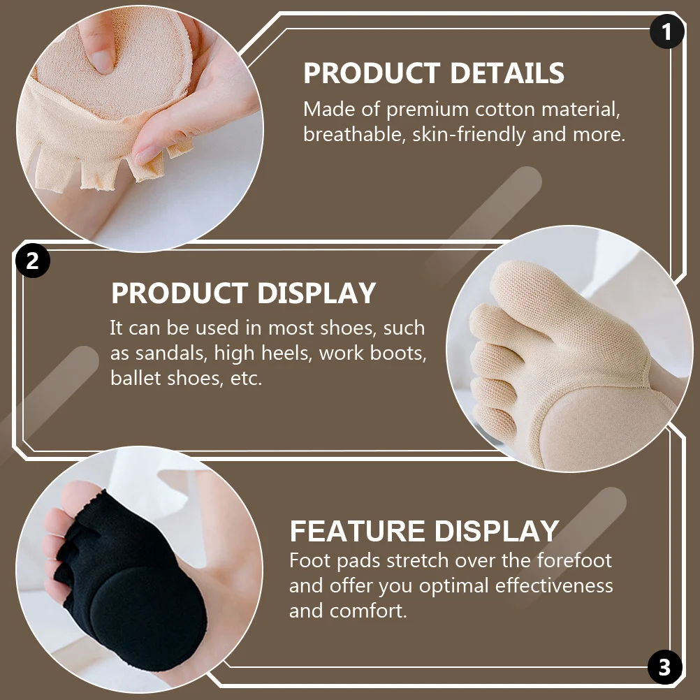 

1Set Five Toe Half Palm Socks Cotton Breathable Forefoot Cushion Skin Friendly for High Heels Work Ballet Shoes Assorted