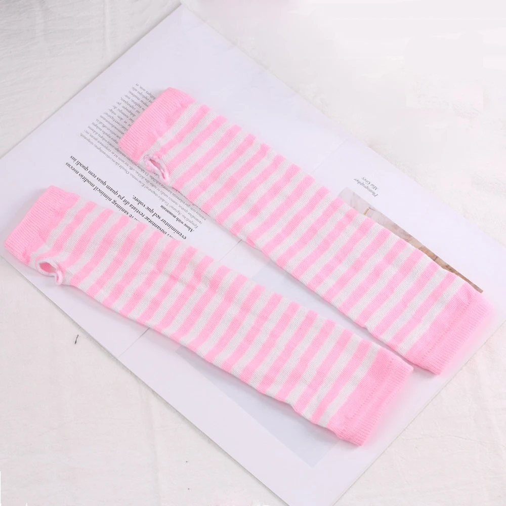 

Keep Warm Warm Mittens Wrist Arm Women Sleeve Knitted Arm Warmers Hand Mitten Striped Glove Fingerless Gloves