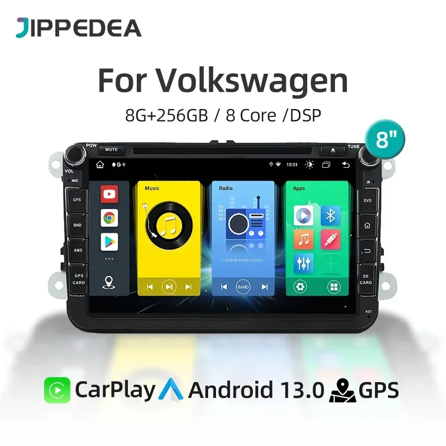 8G 256G CarPlay Android 13.0 GPS Navigation 4G WiFi RDS Car Multimedia Player Car Radio for VW PASSAT CC Tiguan Touran Seat Leon