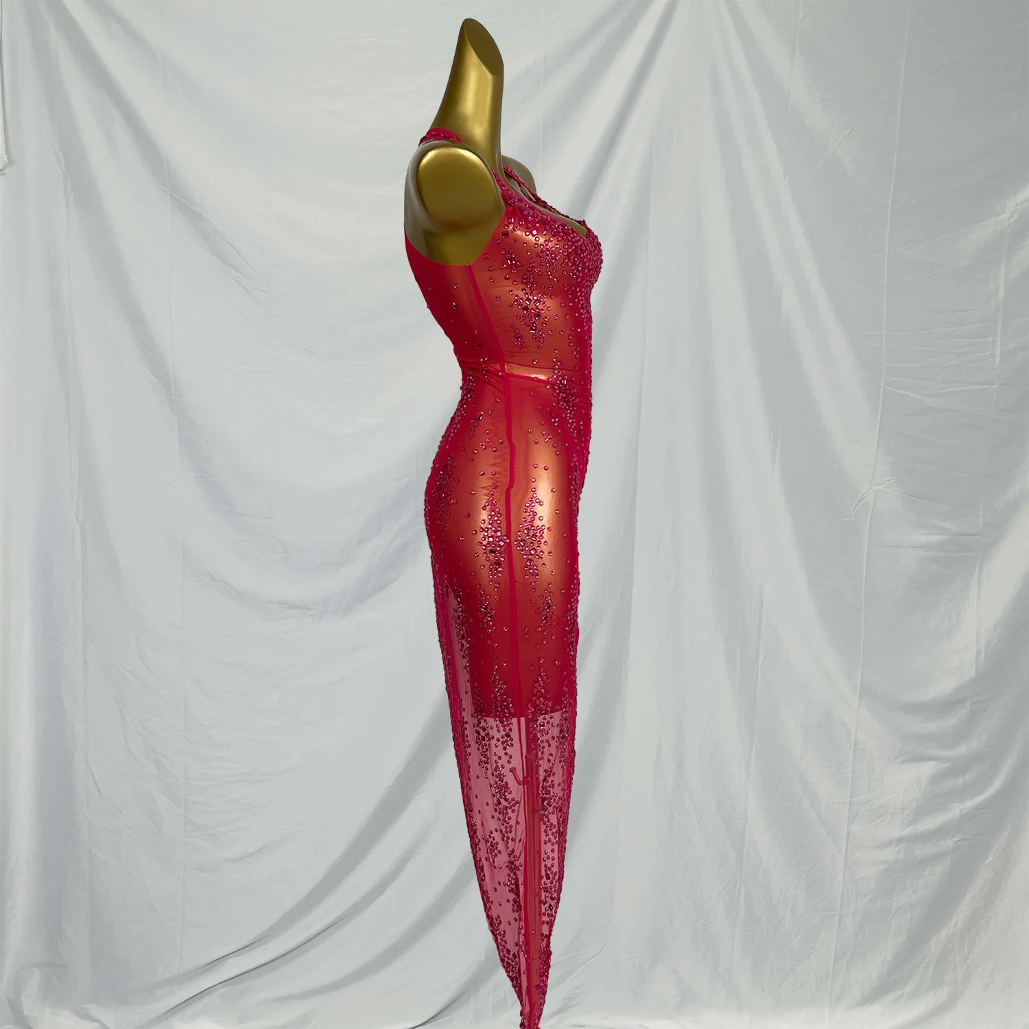 Xinghe セクシーなイブニング祝う結婚式誕生日ドレスラインストーンハイスプリット非対称ドレス女性のための写真撮影の衣装