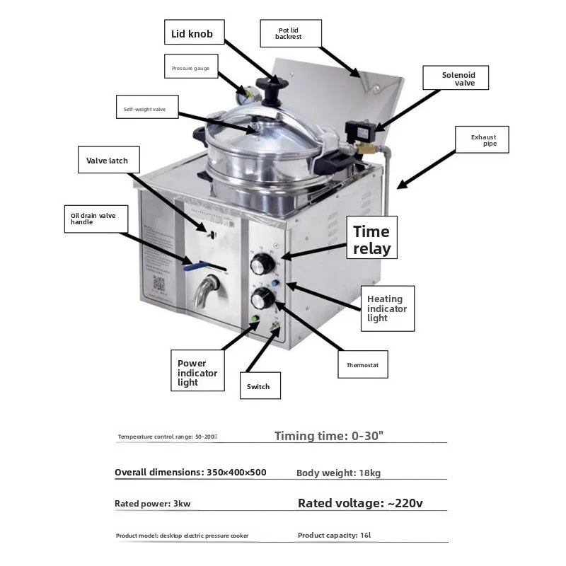 SBE16 Commercial 16L Electric Countertop Fryer Large-Capacity Pressure Fryer Electric Deep Fryer