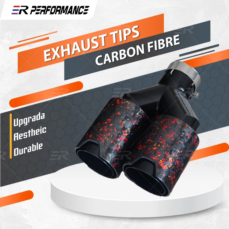 ER 1 PC Muffler Real Red Foil Carbon Fiber 304 Black Stainless Universal Car Accessories Exhaust Tips End Pipes Fit For BMW