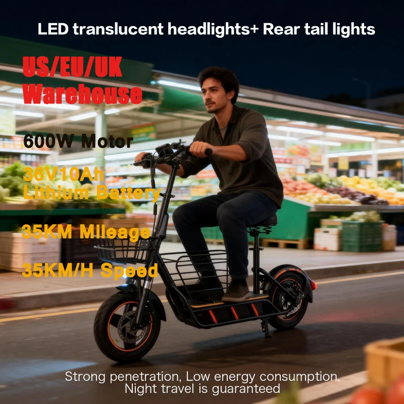 

Electric Scooter with 2 baskets for Adult, 600W Motor, E-Scooter Up to 22Mph & 22 Miles Range, 14" Tire Scooter with Front Sus