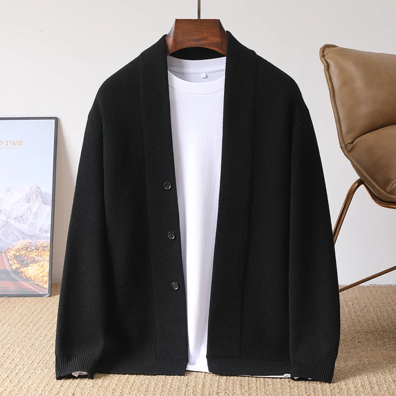 Autumn And Winter Knitted Wool Cardigan Men's Solid Color Casual Sweater Joker Coat Young Coat