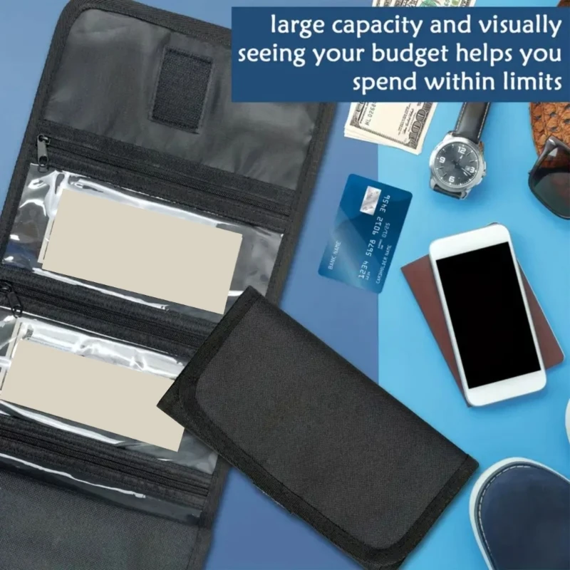 

H3CB Practical Oxford Fabric Travel Wallet With 6 Secure Zippered Compartments For Cash Passports Cards Multi Currency