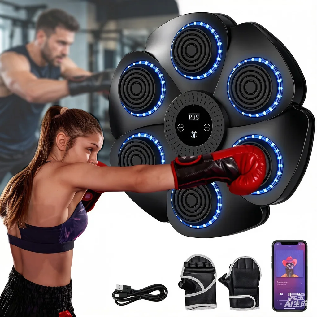 Máquina de Boxeo Musical Inteligente con Bluetooth, 9 Modos de Velocidad, Objetivo de Boxeo Montado en la Pared con Luz RGB y Contador Automático para Entrenamiento en Casa