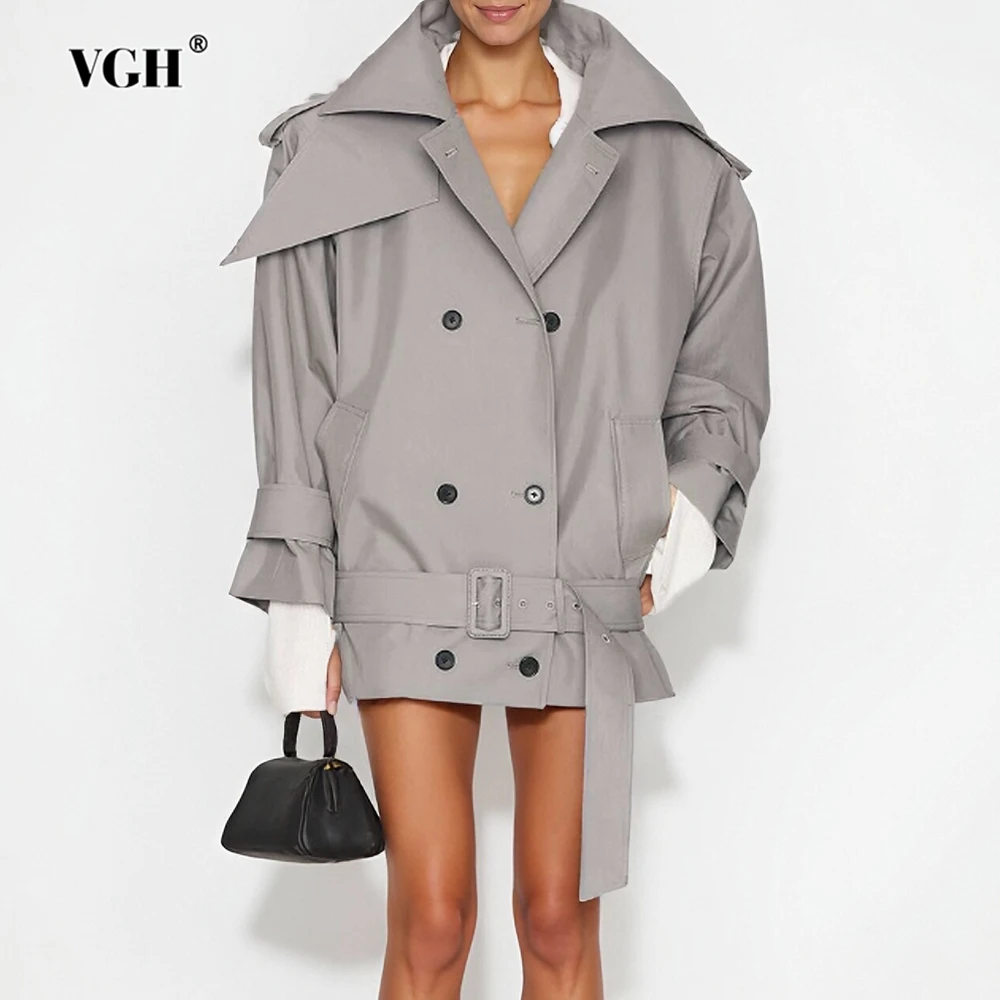 

VGH Designer Loose Spliced Button Solid Jackets For Women Lapel Long Sleeve Autumn Temperament Jacket Female Fashion Style New