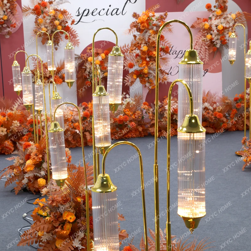 Wedding Props Three-Head Exquisite Acrylic Crystal Road Lead Electroplating Aladdin Road Lead Lamp Ornament Decoration