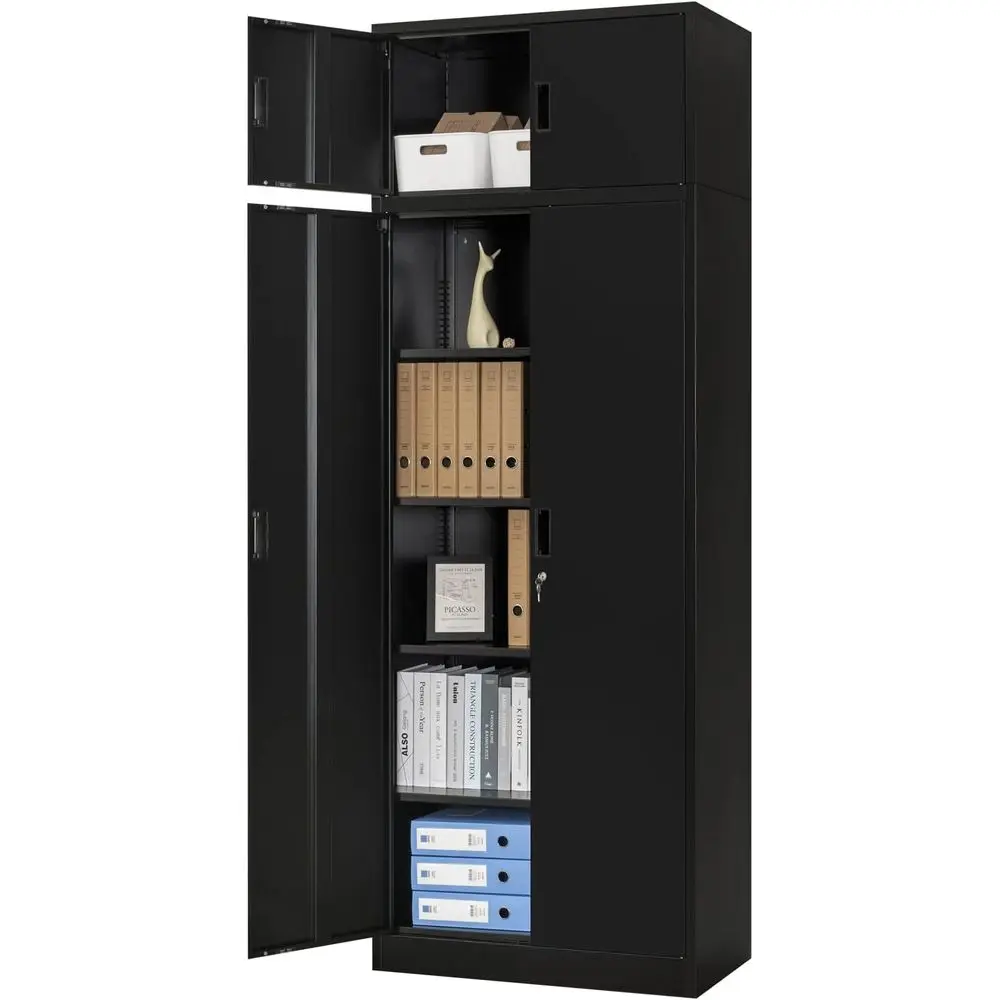 

87 Tall Black Metal Locking Storage Cabinet with Adjustable Shelves for Garage or Utility Room