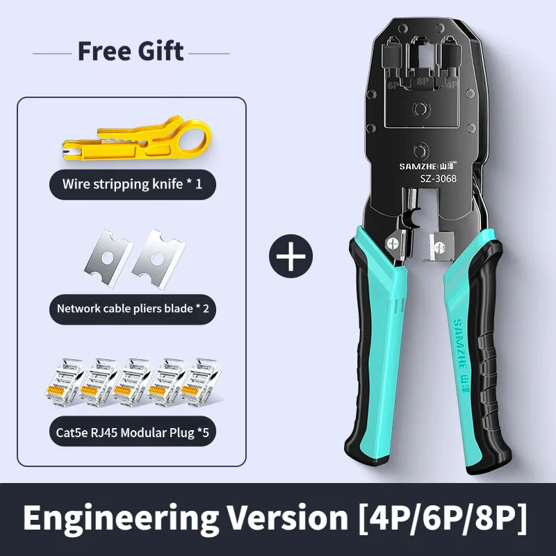 SAMZHE RJ45 Crimp Tool Ethernet Krimptang Draadgereedschap voor 6P 8P Cat5 Cat8 Ethernet Tool Roestvrijstalen draadknipper