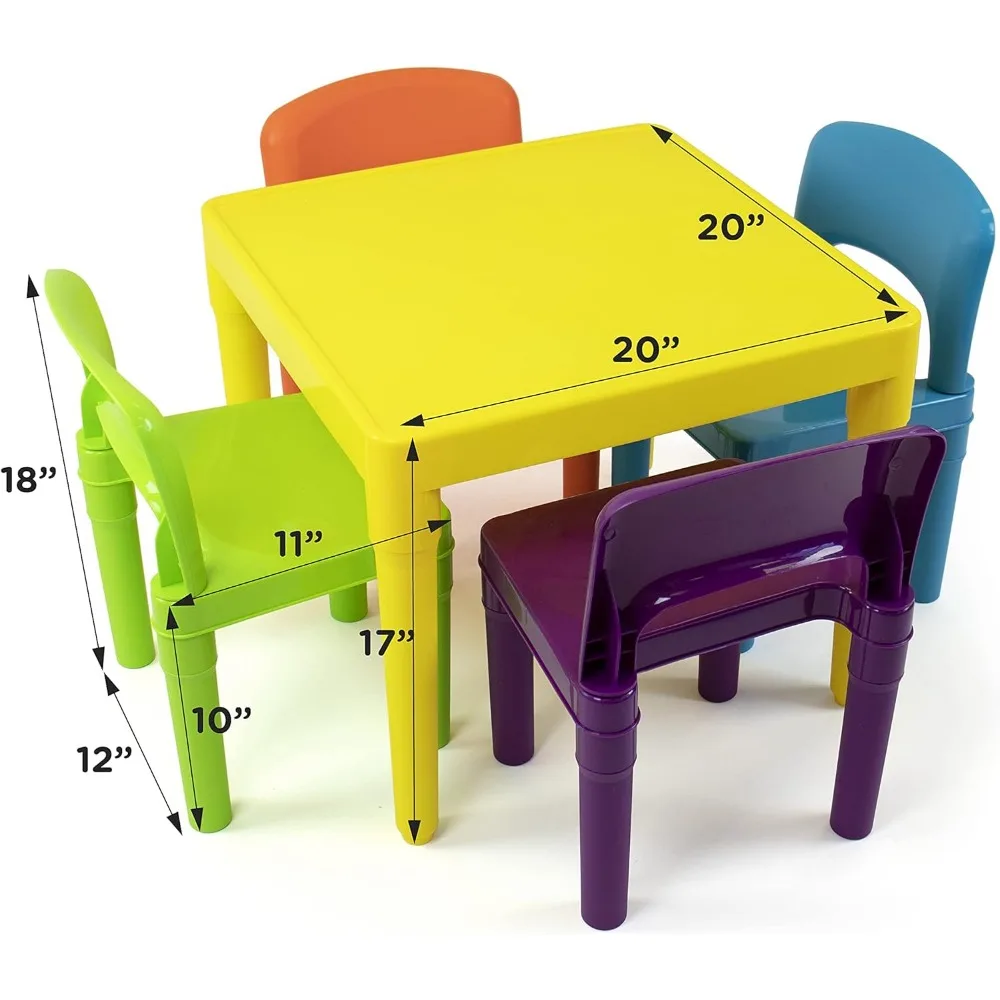 Humble Crew Kids Plastic 1 Square Table and 4 Chairs, Yellow Table/Vibrant Chairs Table and Chair Set for Kids