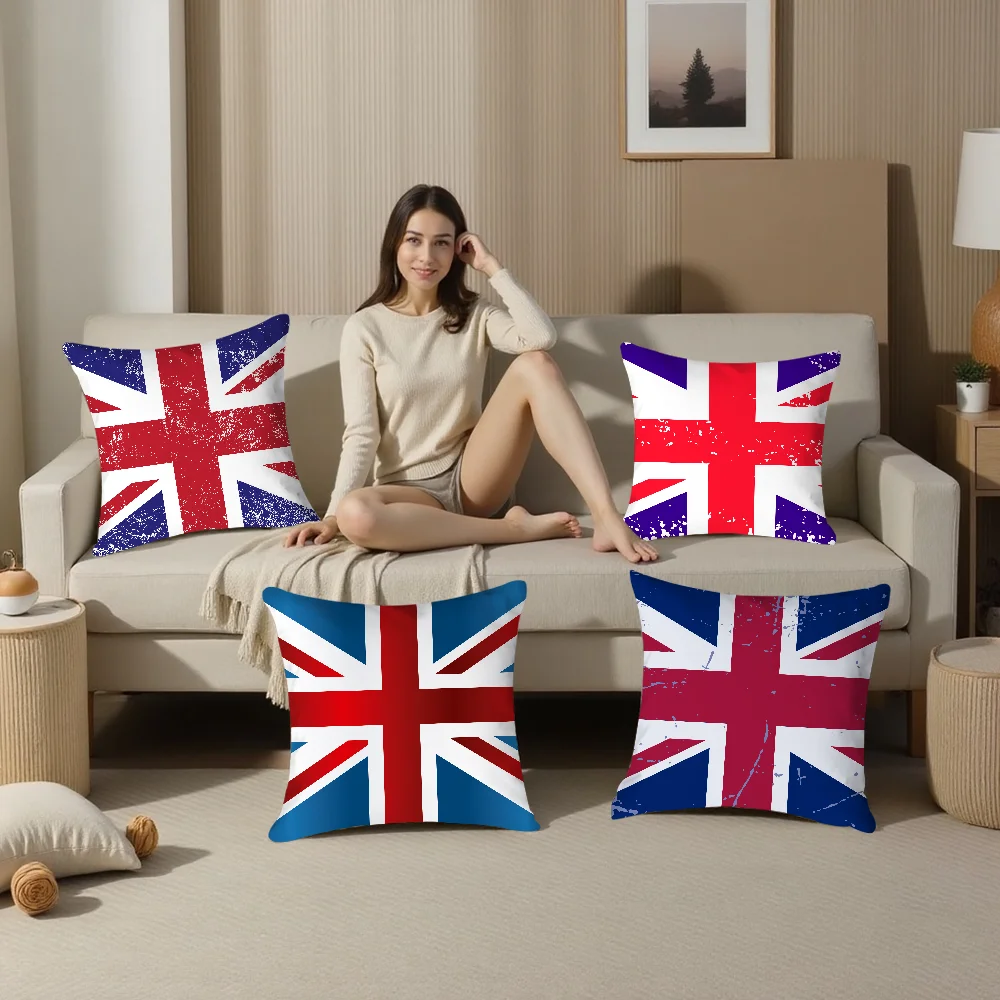 Union Jack Flag Pillow Case Plush Fabric Soft Pillowcase Double Sided Print Sofa Cushion Cover Throw Pillow Cover