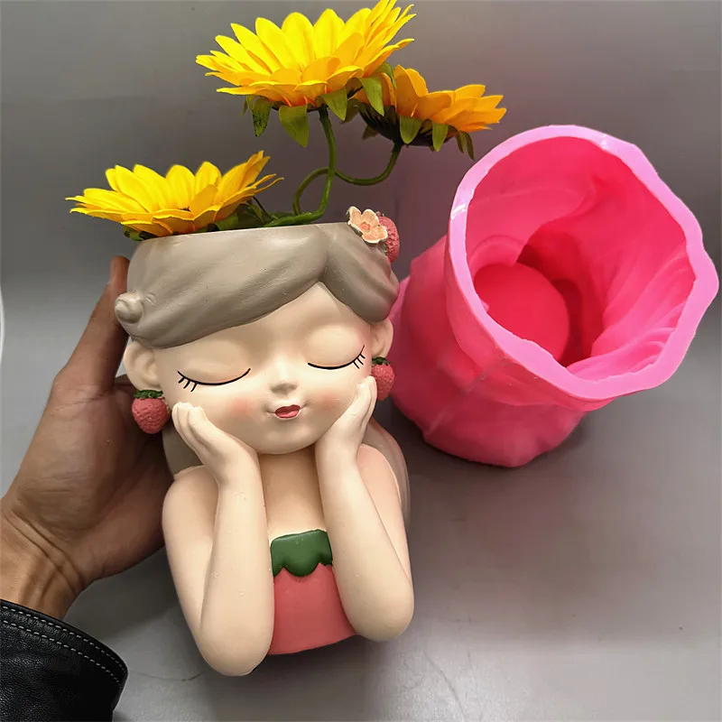 2025 Colorful Fruit Girl Flower Pot Silicone Mold Flip Gypsum Resin Concrete Crystal Dropping Tool DIY Handmade Ornament