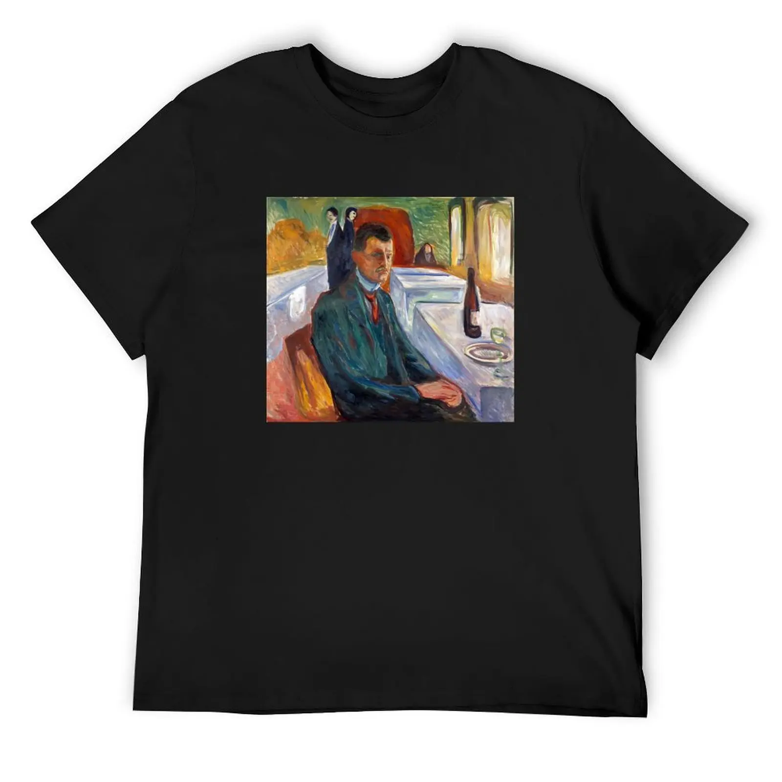 

Self Portrait with Bottle of Wine by Edvard Munch Reproduction T-Shirt sweat customizeds shirts graphic tee designer t shirt men