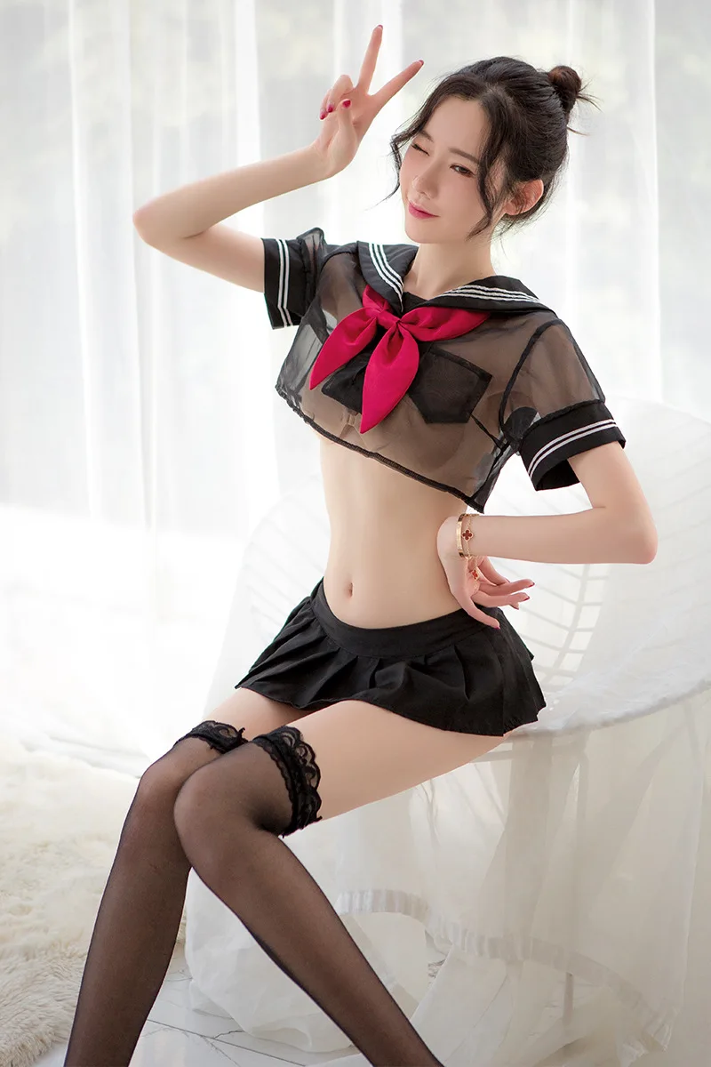

Sexy See Through Waistbow Skirt Set JK School Uniform Fashionable Pleated Mini Skirt Two Piece Set for Special Occasions