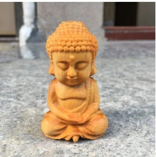 Buddha Sculptures Ornaments Cliff Cypress Wood Carving Cute Tathagata Small Buddha Solid Wood Crafts Buddhist Decoration