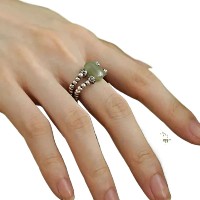 Hetian jade double-layer ring, ring, index finger, literary and advanced sense, tail ring, female little finger decoration