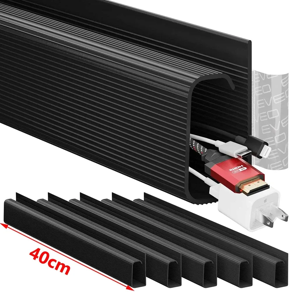 2PCS 40cm/15.75inch Under Desk Cable Management Tray PVC Power wire hider Strip Cord Holder wire Organizer Cable Raceway