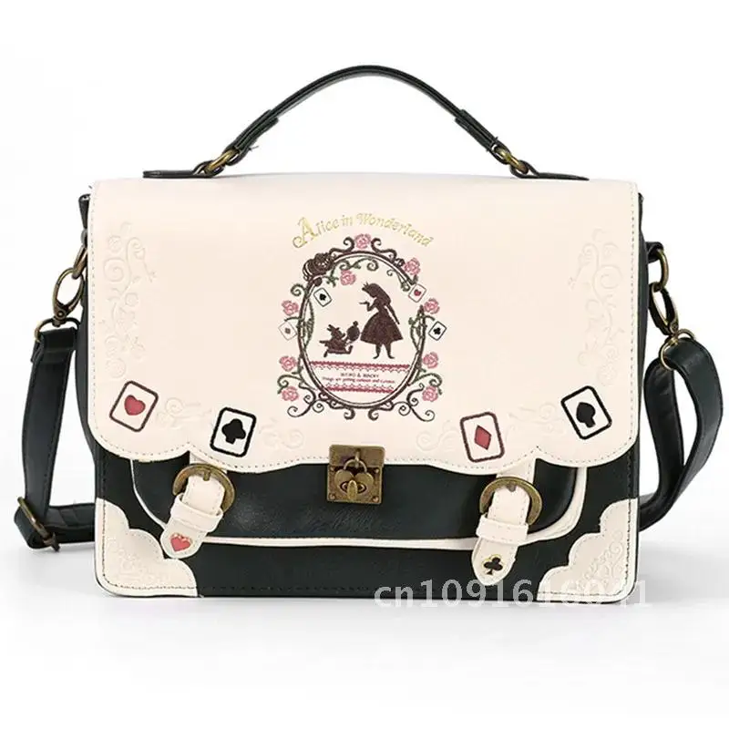 Alice In zaino da donna asce femme vintage studente zainetto carte da gioco Silhouette Ricamo zaino borsa in pelle