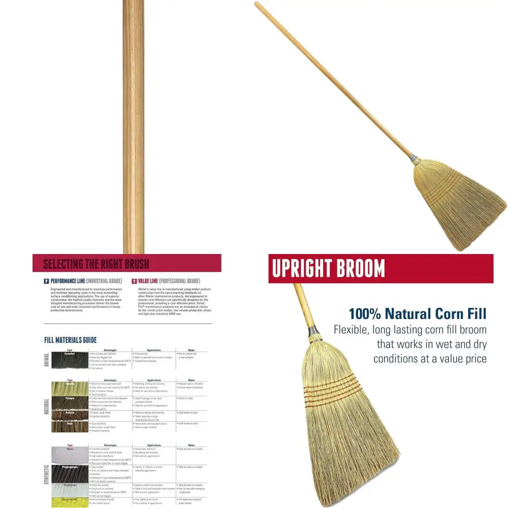 

Sturdy Corn Broom with Wooden Shaft, 5-Stitch, 100% Natural Corn Bristles for All-Purpose Cleaning