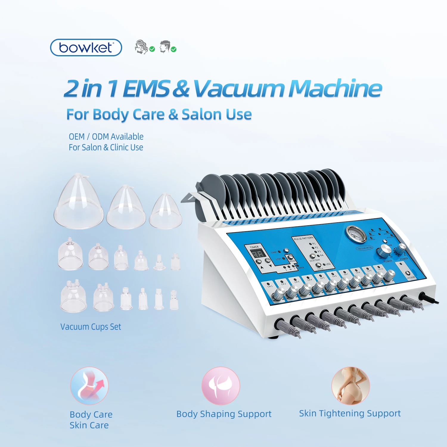 Bowket 2in1 Muscle Stimulator Breast Massager Body Vacuum Therapy Spa Equipment