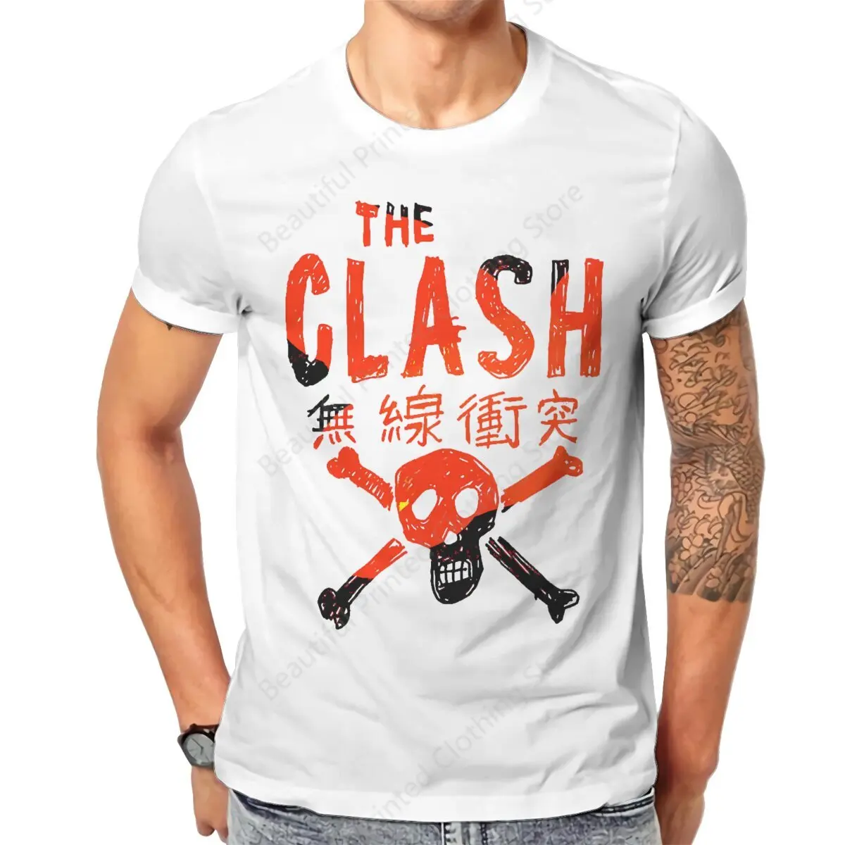 Couple T-Shirt The Clash Red Funny Printing T-Shirts Loose Crewneck Breathable Tee Cotton Fun Tees