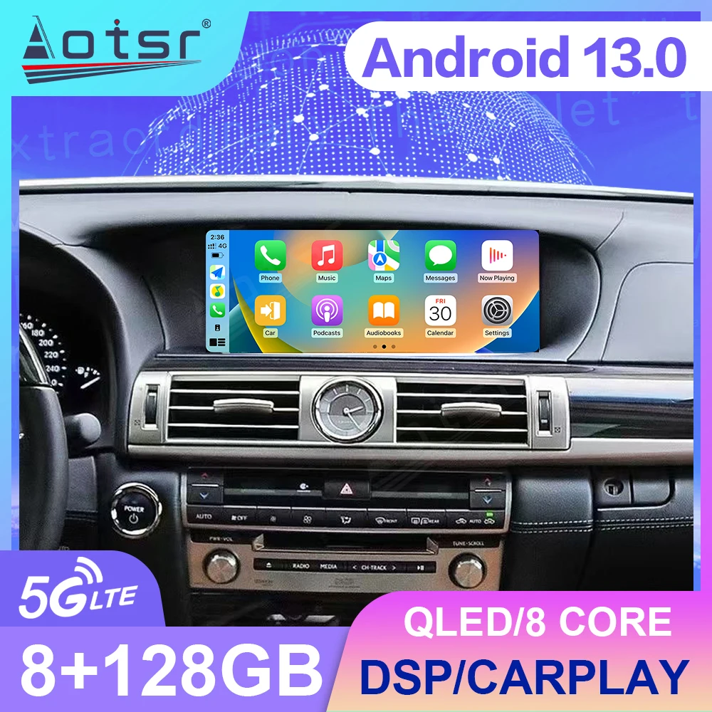 

128G Android 13 для Lexus LS 2013-2016 автомобильный радиоприемник с двумя экранами Carplay мультимедийный видеоплеер GPS Auto Navi стерео DVD