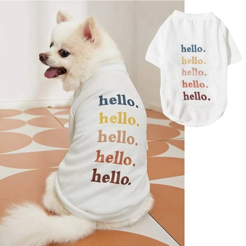 Summer Spring Thin White Mesh Round Neck Cartoon Print Breathable Sunscreen Kitten Dog Pet Shirt Sweatshirt Costume Clothes