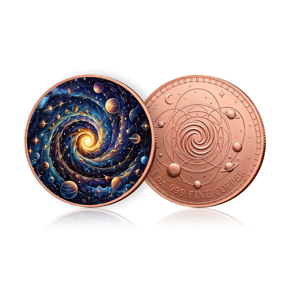 1OZ .999 Fine Copper Coin Color Printing Various Planets Star Outer Space Collectible Challenge Medal Desktop Gift