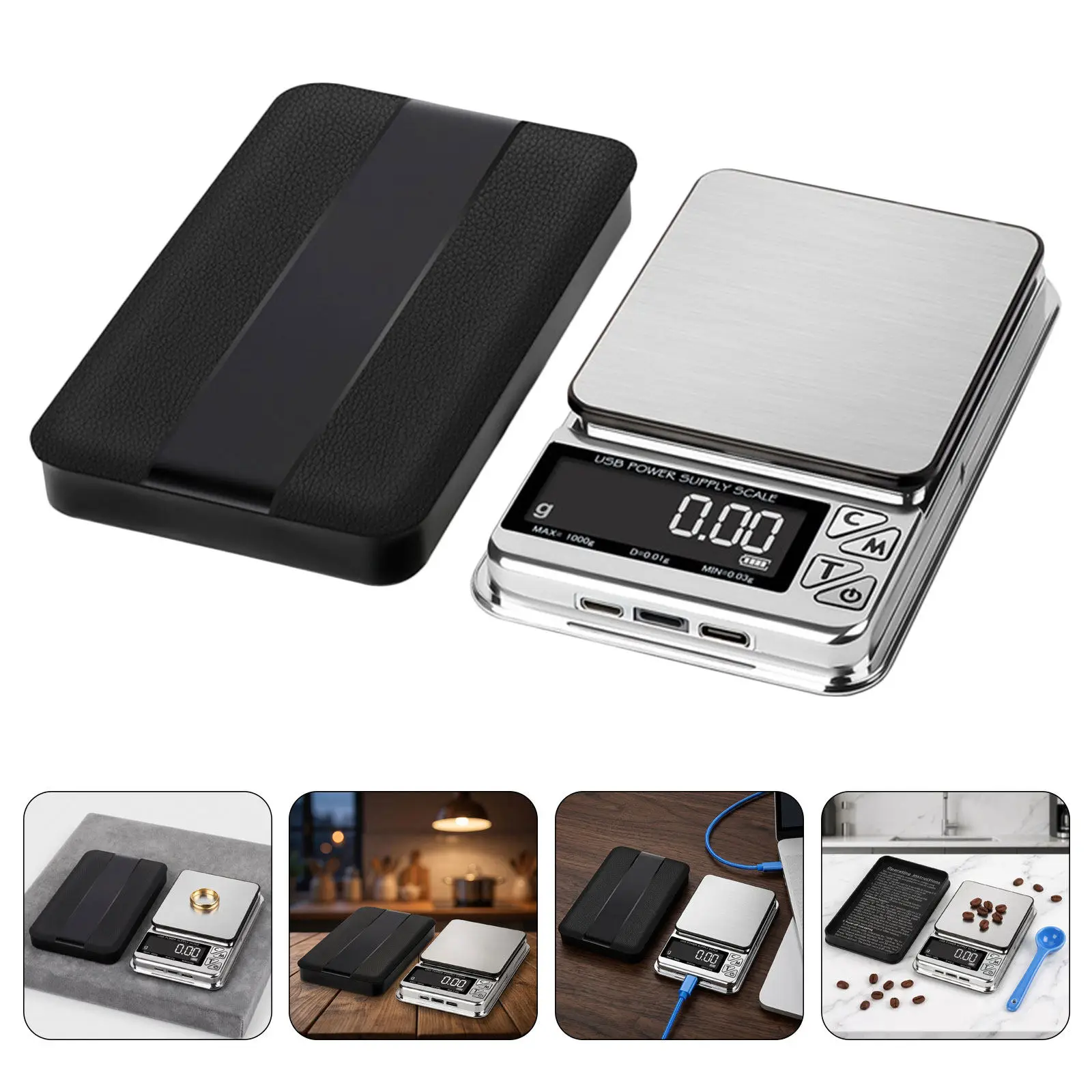 500G X 0.01g Electronic Portable Jewelry Coin Gram Scale Rechargeable USB Precision Mini Travel Kitchen Balance