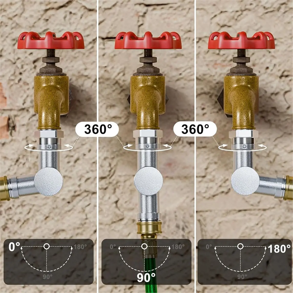 Garden Hose Swivel Adapter 180 and 360 Degree Metal Swivel Connector Adjustable Faucet for Irrigation Driveway Silver