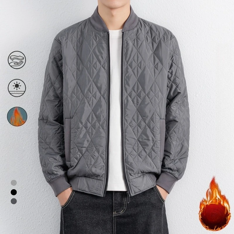 Men's Lightweight Fleece-Lined Cotton Jacket - Gray (Black/Blue) 2025 New Winter Casual Style Daily Wear Outdoor Versatile