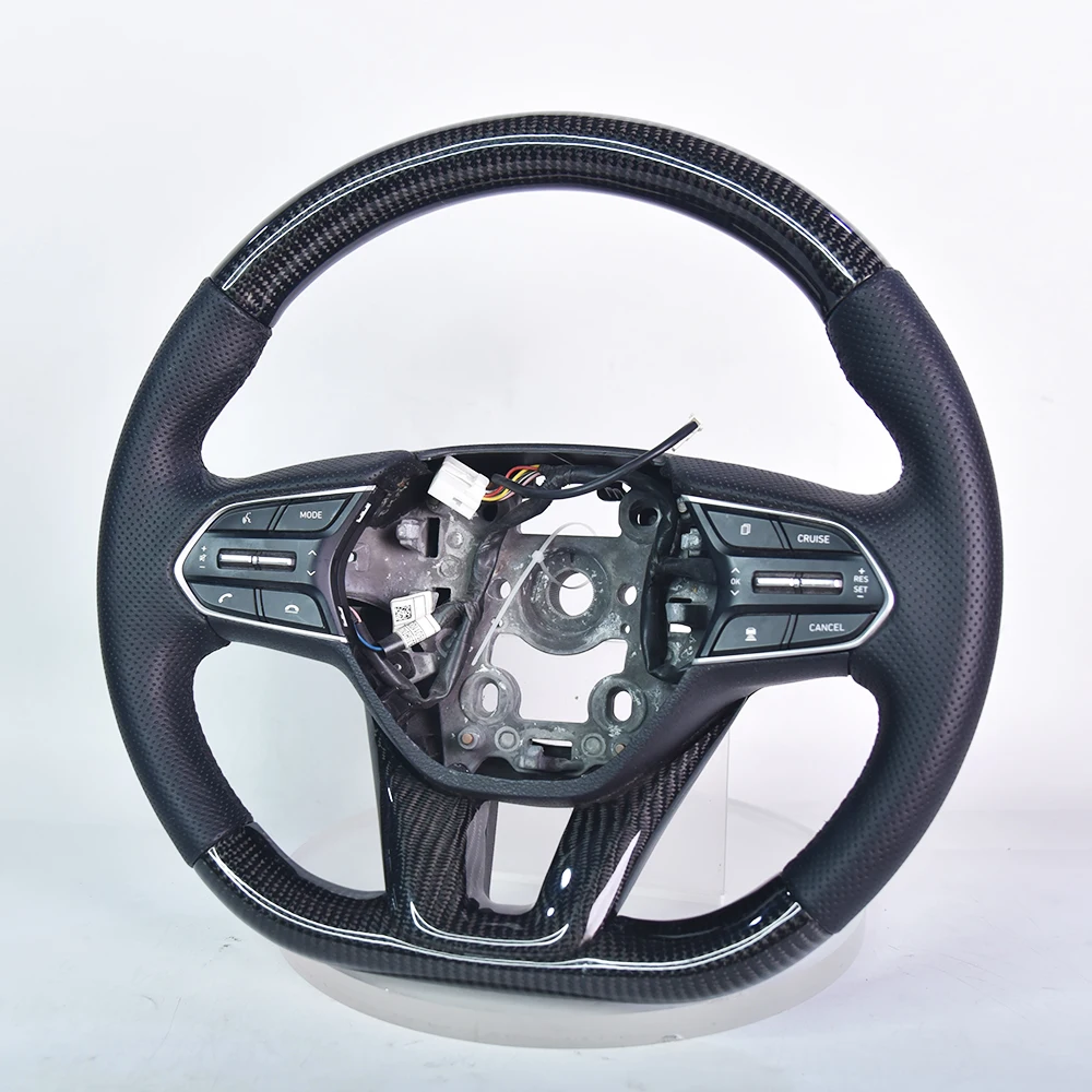 For Hyundai KX5 IX35 I30N Leading Motion Fiesta Sonata 9th Generation Forged Carbon Fiber Peach Wood LED Steering Wheel in Stock