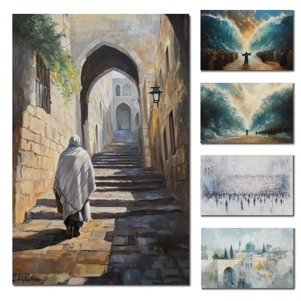 Jerusalem Landscape Canvas Printed Art Splitting the Sea Poster HD Printing Poster Jewish Picture Family Restaurant Decor Large