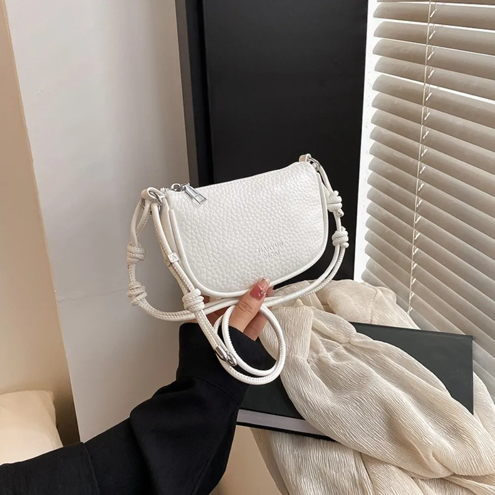 Minimalist Polyester Lining Mini Shoulder Bag Solid Color Lychee Grain Underarm Purse Portable Lightweight Handbag Travel