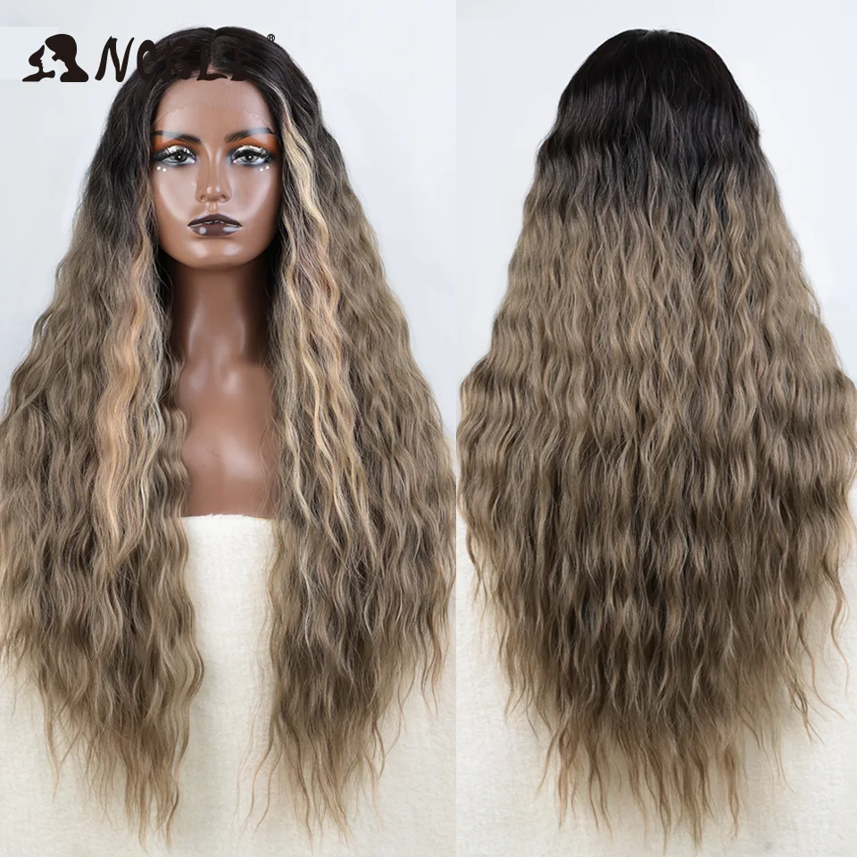 Edle synthetische Lace-Front-Perücke, 30 Zoll lang, gewellt, Ombre-Blond, Cosplay-Perücken, synthetische Perücken für Damen, Lace-Front-Perücken – Detail 11