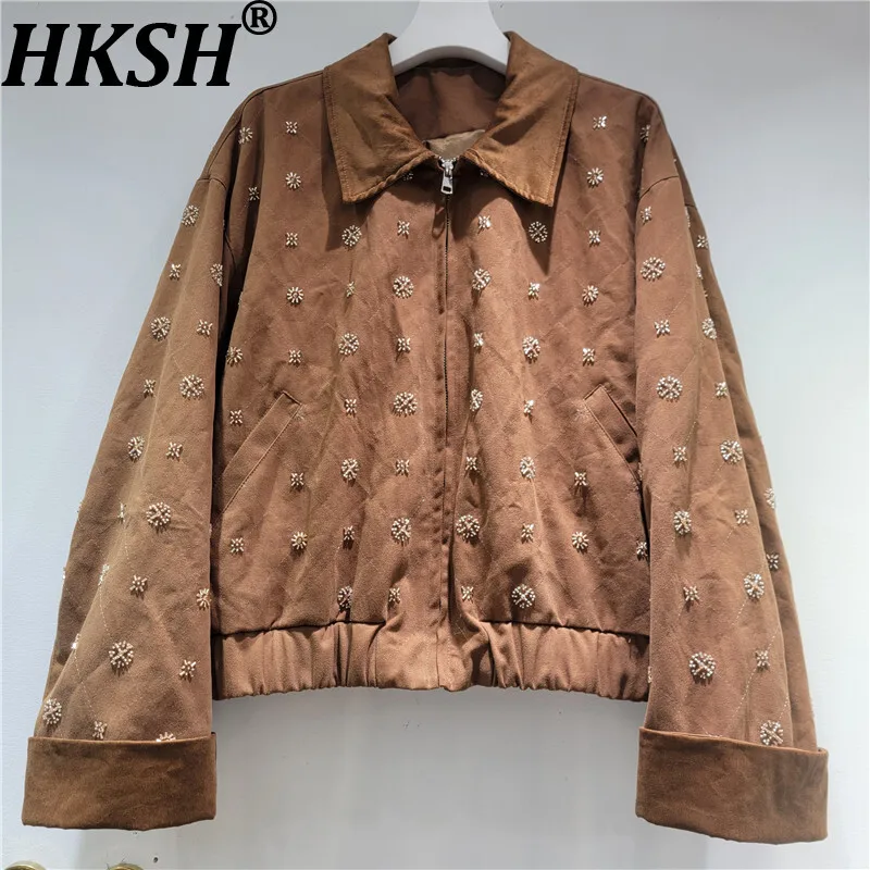 

HKSH Autumn Winter New Women Streetwear Heavy Beaded Fashion Patchwork Short Jacket Stylish Vintage High-end Casual Coat HK10095